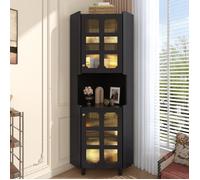 Vitrine-argentier Meuble d'angle laqué noir LED - Commode bibliothèque multifonction MDF 63,5x157,5 cm pour salon, salle de bain