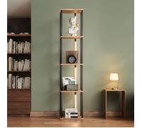 Vitrine Argentier Vaisselier - Étagère lumineuse colonne 165 cm en MDF noir et naturel, 4 niches 26 x 26 cm, éclairage LED