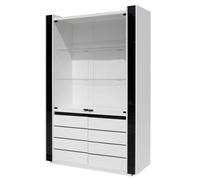 Vitrine / argentier / vaisselier LINA coloris blanc avec façades blanches et noires brillantes - 120 x 185 x 45 cm