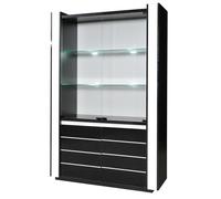 Vitrine argentier vaisselier LINA noir et blanc avec LED - 4 portes battantes
