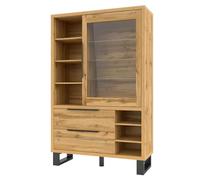 Vitrine, argentier, vaisselier Milos. Coloris chêne et Finitions Noire. Meuble idéal pour Votre Salle à Manger.