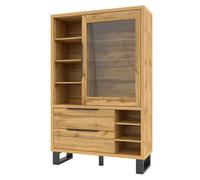 Vitrine, argentier, vaisselier MILOS. Coloris chêne et finitions noire. Meuble idéal pour votre salle à manger.