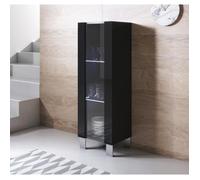 Vitrine Armoire 1 porte LED | 40 x 138 x 29cm | Noir Finition brillante | Pieds Alu | 3 compartiments | Rangement | LUKE V2