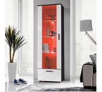 Vitrine Armoire Alessandria Komodee - LED RGB - Blanc Brillant & Noir - Façades en Brillant - L60cm x H192cm x P42 cm