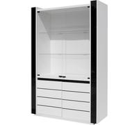 Vitrine / armoire argentée / vaisselier LINA en blanc avec façades blanches et noires brillantes - 120 x 185 x 45 cm