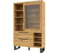 Vitrine, armoire argentée, vaisselier MILO. Couleur chêne et surfaces noires. Meuble idéal pour votre salle à manger.