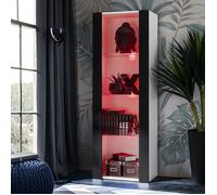 Vitrine Armoire Komodee TIVOLI - LED RVB - Noir et Blanc - 55 x 159 x 35 cm