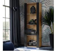 Komodee Vitrine Armoire Tivoli, Wotan/Noir, Largeur 55cm x Hauteur 159cm x Profondeur 35cm, sans LED, 3 étagères en Verre, pour Salon, Chambre, Entrée