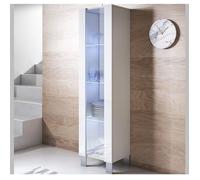 Vitrine Armoire LED | 40 x 177 x 29cm | Blanc Finition brillante | Pieds Alu | Rangement | 1 porte 4 compartiments | LUKE V5