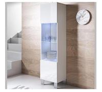 Vitrine Armoire LED | 40 x 177 x 29cm | Blanc Finition brillante | Pieds Alu | Rangement | 1 porte 4 compartiments | LUKE V6