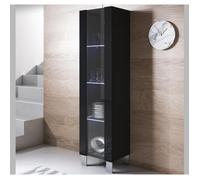 Vitrine Armoire LED | 40 x 177 x 29cm | Noir Finition brillante | Pieds Alu | Rangement | 1 porte 4 compartiments | LUKE V5