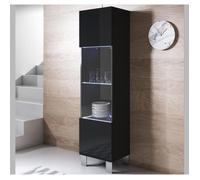 Vitrine armoire LED LUKE V6 40x29x177 cm - Noir brillant, 1 porte, 4 compartiments, pieds aluminium