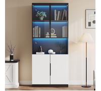 Vitrine armoire salon - LANGTU - 80x30x200 cm - 4 portes vitrées - Éclairage LED réglable - Cadre alu & verre trempé