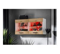 Vitrine Armoire Savona Komodee - LED RGB - Bois Naturel Mat & Blanc - Façades en Mat - L100cm x H50cm x P30cm