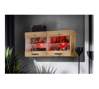 Komodee Vitrine Savona murale 100×50×30 cm Noir/Blanc à LED RGB 2 étagères