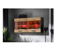 Vitrine Armoire Savona Komodee - LED RGB - Bois Naturel Mat & Noir - 2 portes - L100cm x H50cm x P30cm