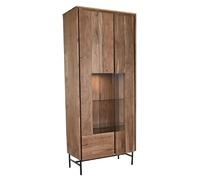 Vitrine, armoire vaisselier en bois d' acacia/verre coloris marron - Longueur 80 x Profondeur 40 x Hauteur 197 cm