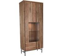 Vitrine, armoire vaisselier en bois d' acacia/verre coloris marron - Longueur 80 x Profondeur 40 x Hauteur 197 cm