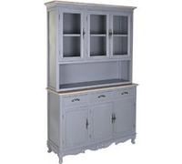 Vitrine, armoire vaisselier en bois de paulownia/verre coloris gris clair - Longueur 122.5 x Profondeur 40 x Hauteur 191.5 cm --