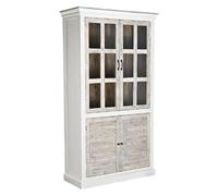 Vitrine, armoire vaisselier en bois-verre coloris blanc-beige - Longueur 110 x Profondeur 45 x Hauteur 200 cm