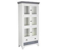Vitrine, armoire vaisselier en bois/verre coloris blanc/gris - Longueur 89 x Profondeur 40 x Hauteur 200 cm --