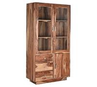 Vitrine, armoire vaisselier en bois/verre coloris marron/naturel - Longueur 100 x Profondeur 42 x Hauteur 190 cm --