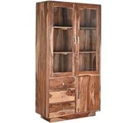 Vitrine, armoire vaisselier en bois/verre coloris marron/naturel - Longueur 100 x Profondeur 42 x Hauteur 190 cm --