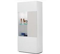 Vitrine avec 1 porte + 2 niches avec éclairage LED coloris Blanc / Gris béton - Longueur 52 x profondeur 27 x hauteur 121 cm