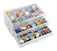 Vitrine avec 3 tiroirs - Boîte de collection à 54 compartiments pour cristaux transparents, pierres précieuses et roches pour enfants (gris)