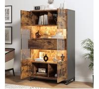 Vitrine avec éclairage LED 80x40x138cm - armoires avec 2 tiroirs, vitrine de rangement avec panneau acrylique,noir grain de bois