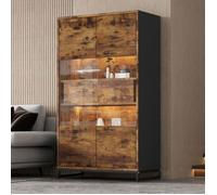 Vitrine avec éclairage LED avec Compartiment de Rangement Ouvert et 2 Tiroirs,Vitrine de Rangement avec Porte Acrylique,