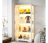 Vitrine avec éclairage LED et portes en verre, vitrine de collection pour figurines d'action, vitrines en verre avec capteur intelligent, vitrine à 4 couches pour expositions (Blanc, 165*80*35cm)