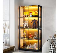 Vitrine avec éclairage LED et portes en verre, vitrine de collection pour figurines d'action, vitrines en verre avec capteur intelligent, vitrine à 4 couches pour expositions (Noir, 165*80*35cm)