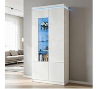 Vitrine avec Porte Acrylique et éclairage LED Meuble Haut Brillant Blanc Bibliothèque Vitrine de Collection pour Salon 80x35x180cm