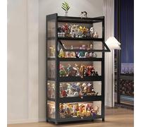Vitrine avec Porte d'armoire Rabattable en Acrylique, étagères avec porte en acrylique, vitrine Curio, objets de collection, organisateur de jouets, étagère et étagère d'exposition 60×32×172cm Black