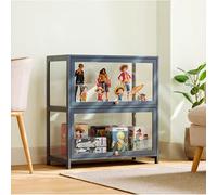 Vitrine avec porte en verre acrylique, bambou naturel, rangement de 1 à 5 niveaux, grande capacité, porte rabattable pour objets de collection