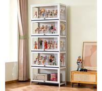 Vitrine avec portes en acrylique, vitrine de curiosités de 1 à 5 niveaux pour objets de collection, conception de porte rabattable, étagère de rangement pour salon, sa white 31.5IN/80CM*67.72IN/172CM