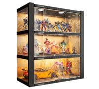 Vitrine avec Portes Transparentes, Armoire à Curiosités à 2 Niveaux avec Lumières, Luminosité Réglable, Facile à Assembler, for La Maison(Black)