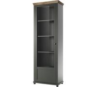 Vitrine avec une porte et des LED intégrées, collection ASSIA. Couleur vert et chêne. Ouverture à gauche.