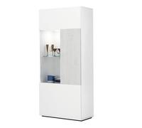 Vitrine basse 1 porte vitrée - IMPERIAL RELAX - Blanc-Gris - Design élégant et résistant