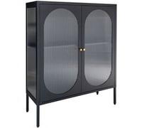 AltoBuy METOS - Vitrine Basse 2 Portes Acier Noir et Verre Ondulé
