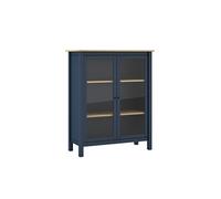 MAKS - Vitrine Basse 2 Portes en Pin Massif Bleu Marine -