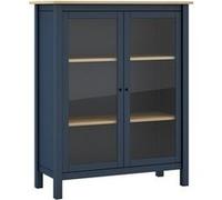 MAKS - Vitrine Basse 2 Portes en Pin Massif Bleu Marine -