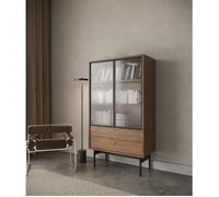 Vitrine basse - OLAR - 85cm - avec deux tiroirs - Carini noyer naturel