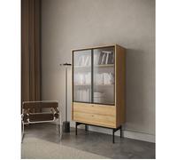 Vitrine basse - OLAR - 85cm - avec deux tiroirs - couleur du bois de caryer