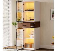 Vitrine Bibliothèque 2 Portes Vitrées et 1 Tiroir avec LED pour Salon ou Bureau MDF Blanc 40×40×200 cm - UVRION