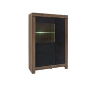 Vitrine Bibliothèque à 2 portes avec éclairage LED, coloris Chêne marron foncé/Chêne noir