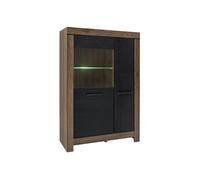Vitrine Bibliothèque à 2 portes avec éclairage LED, coloris Chêne marron foncé/Chêne noir - Longueur 100,5 x Profondeur 39,5 x Hauteur 148,5 cm - -