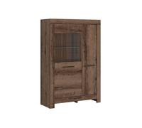 Vitrine Bibliothèque à 2 portes avec éclairage LED, coloris Chêne marron foncé - Longueur 100,5 x Profondeur 39,5 x Hauteur 148,5