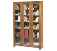Vitrine Bibliothèque Chêne 3 Portes Vitrées 12 Niches L 120.6 H 182.2 P 33 cm - L 120.6 x l 33 x H 182.2 cm